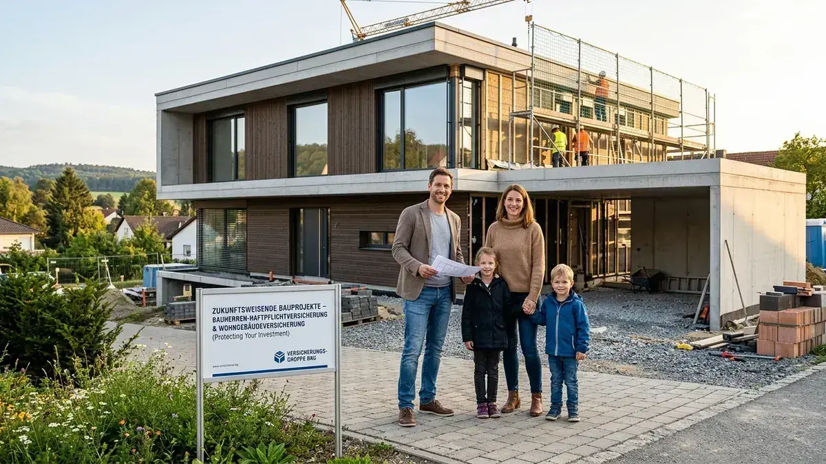 Familie vor Neubau Immobilienkauf